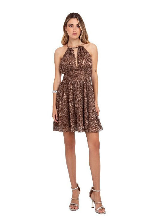 Mini Evening Dress Open Back Leopard