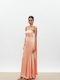 Maxi Βραδινό Φόρεμα Strapless Σατέν Peach