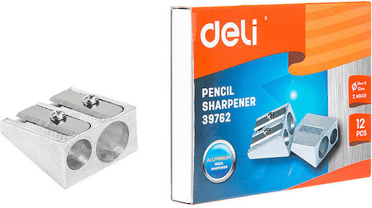 Deli Μεταλλική Διπλή Ξύστρα Ασημί 12τμχ