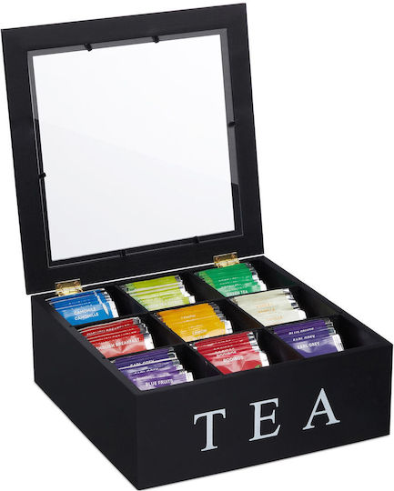Relaxdays Caseta Pentru Ceai / Cafea Cu Capac Din Lemn Negru 23,5x9x23,5cm