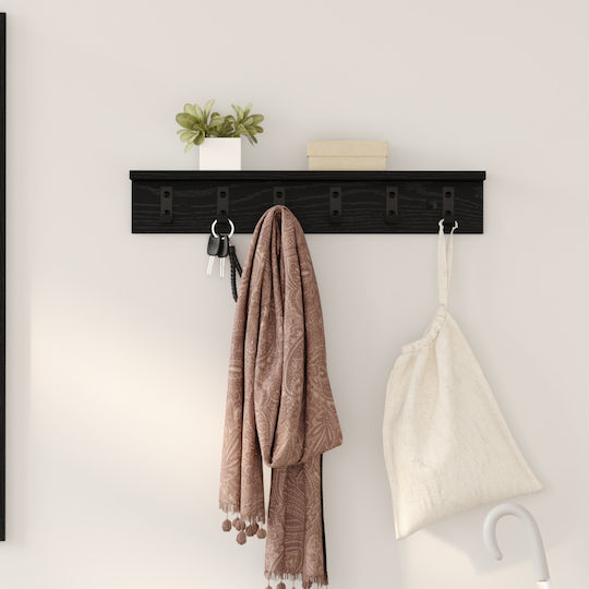 vidaXL Wooden Wall Hanger Black 60x10.5x10.5cm