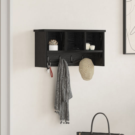 vidaXL Wooden Wall Hanger Black 50x26x16cm