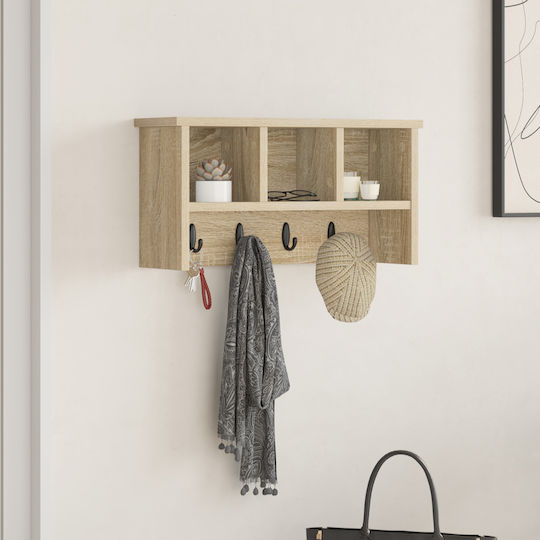 vidaXL Стенна Закачалка Дървена Бежова 50x26x16см
