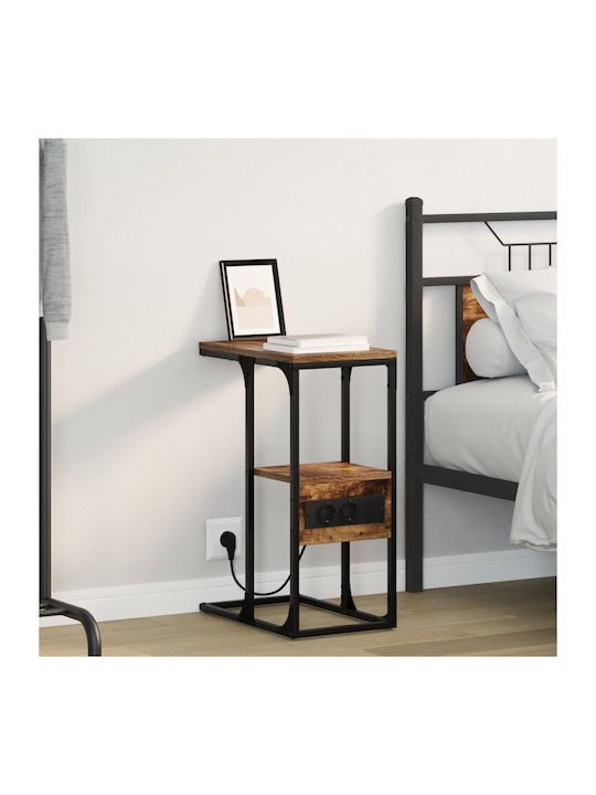 Metal Bedside Table with Glass Surface Smoked O...
