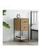 Wooden Bedside Table With Metal Legs Brown Oak 32x42x70cm