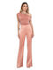 Damen Hoch tailliert Stoff Hose Schlag Salmon