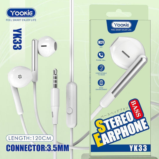 Stereo Earphone In-ear Handsfree Ακουστικά με Βύσμα 3.5mm Λευκό