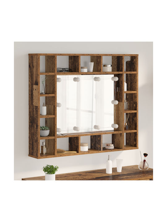 vidaXL Wall Mirror with Brown Wooden Frame & LED Lighting 91x76.5cm 1pcs