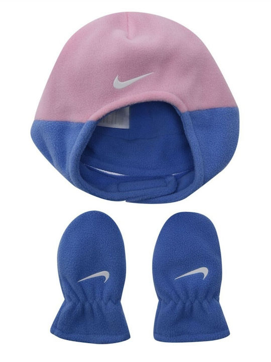 Swoosh Kids Beanie Set with Gloves Fleece Blue for Newborn