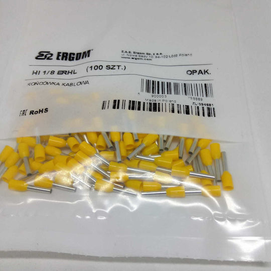Insulated Ferrule Tip Hi 1.0/10 Yellow Ergom E08kh-02010103502 100 Pieces