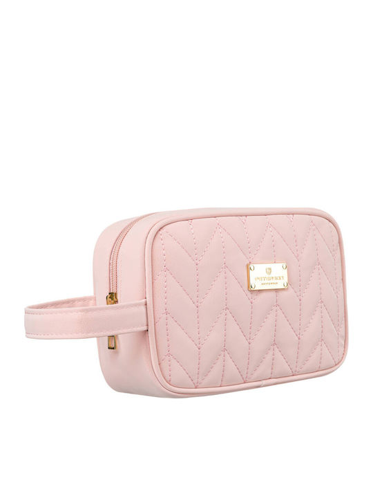 Pink Travel Makeup Bag Made Eco Leather Wrist Strap Peterson