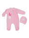 Evita Evita Baby-Strampler Mit Kappe Samt Rosa 2Stücke