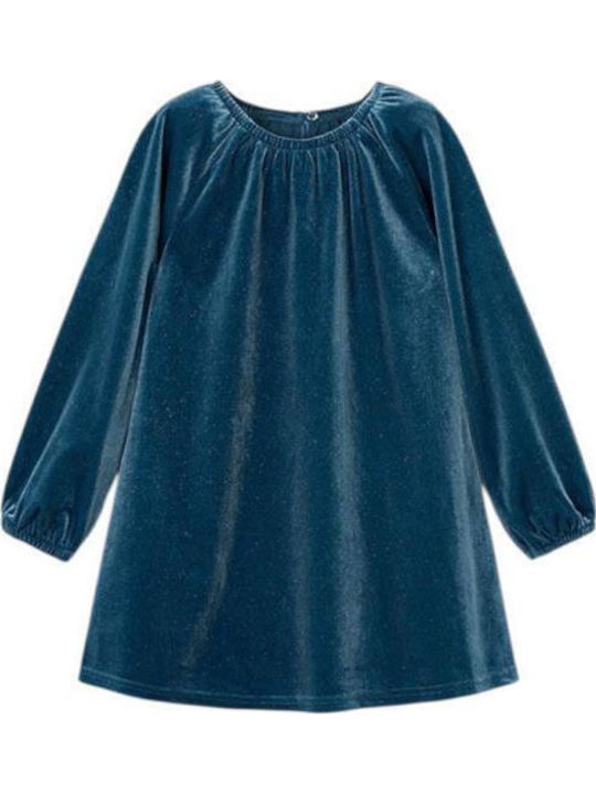 Children's Dress Long Sleeve Velvet Blue Squirrel