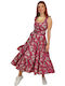 Summer Midi Dress with Ruffles Burgundy