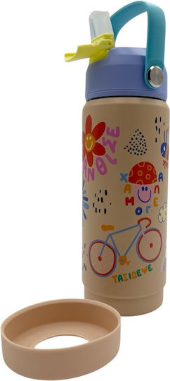 Dodo's Land Sticlă Pentru Copii Din Silicon Termos Cu Pai Bej 530ml