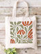 Shopping Bag Cotton Fabric Ecru Flowers 70s Design 37 Dimensions 38x40cm With Handles 38x70cm