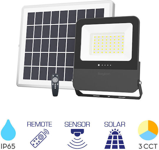 Braytron Στεγανός Ηλιακός Προβολέας LED 75W Ρυθμιζόμενο Λευκό με Τηλεχειριστήριο IP65