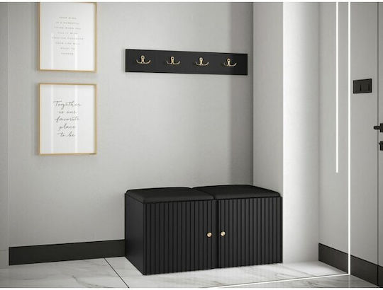 Hartford 384 Entry Furniture with Mirror & Hanger Black Velvet-Black Metal 84x44x42cm