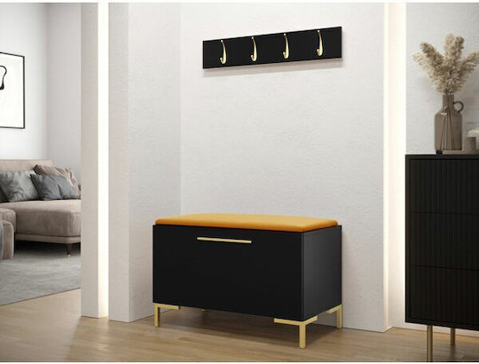 Tivsoa 108 Entry Furniture with Mirror & Hanger Black Velvet-Black Metal 84x44x52cm