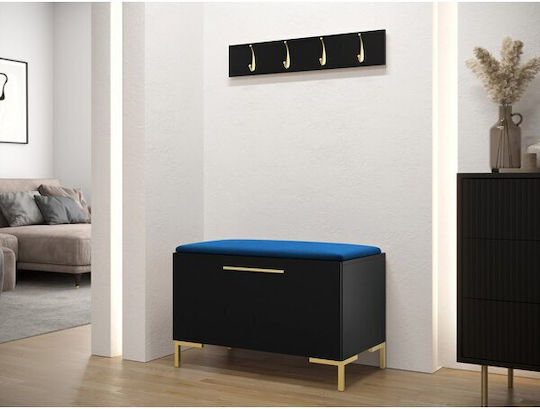 Tivsoa 108 Entry Furniture with Mirror & Hanger Black Velvet-Black Metal 84x44x52cm Tivsoa 108 Entry Furniture with Mirror & Hanger Black Velvet-Black Metal 84x44x52cm