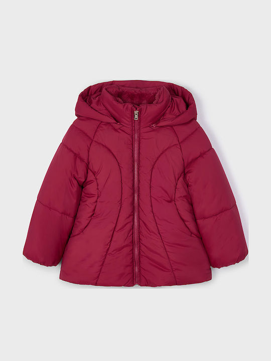 Kids Quilted Long Hooded Jacket Cherry