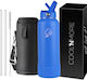 Cool'NMore Thermos Bottle Stainless Steel BPA Free 1lt Royal Blue With Handle Straw Loop And Mouthpiece