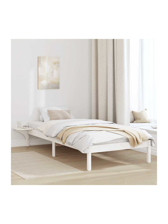 Pat Single Din Lemn Alb Cu Plăci Potrivit Pentru Saltea 80x200cm