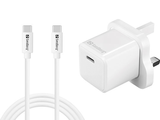 Sandberg Φορτιστής με Θύρα USB-C και Καλώδιο USB-C - USB-C 20W Power Delivery Λευκός (441-65 UK)