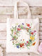 Shopping Bag Cotton Fabric Ecru Design Wreath Wildflowers Dimensions 38x40cm With Handles 38x70cm