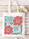 Shopping Bag Cotton Fabric Ecru Flowers 70s Design 08 Dimensions 38x40cm With Handles 38x70cm