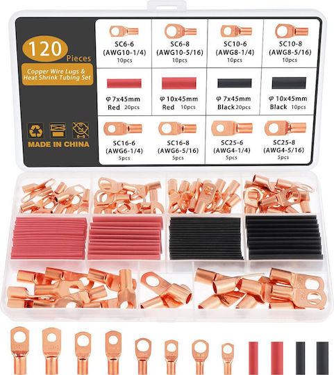 Set 60 Copper Ring Terminals & 60 Heat-Shrink Tubing Carry Case W16500