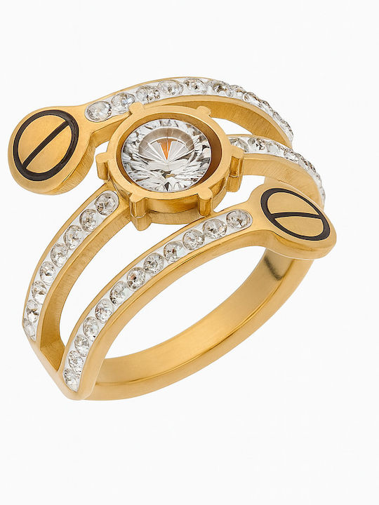 Senza Damen Ring mit Steinen aus Stahl Vergoldet