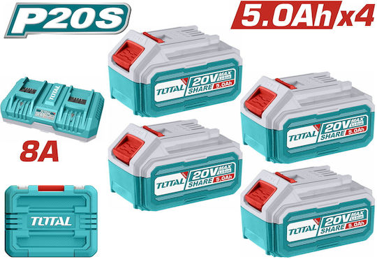 Total Set 4 Baterii Unelte Litiu 20V Capacitate 5Ah cu Încărcător