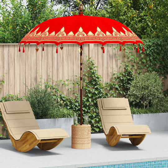 Round Wooden Red Garden & Terrace Parasol F2.5xY2.5m