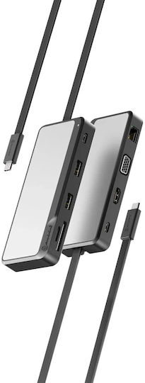 Alogic Fusion USB-C Docking Station με HDMI Ethernet και σύνδεση 2 Οθονών Ασημί