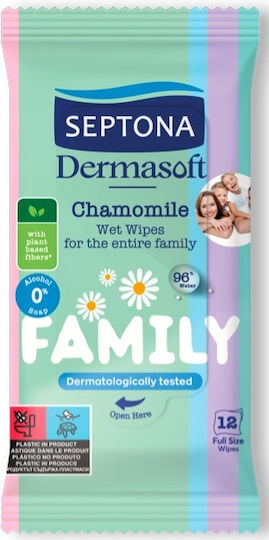 Septona Family Dermosoft Μωρομάντηλα χωρίς Οινόπνευμα & Parabens 12τμχ