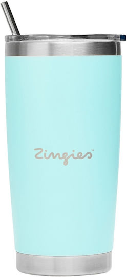 Zingies Ποτήρι Θερμός Ανοξείδωτο / Πλαστικό BPA Free 590ml Sky Blue με Καλαμάκι, Επιστόμιο και Καπάκι-Κύπελλο
