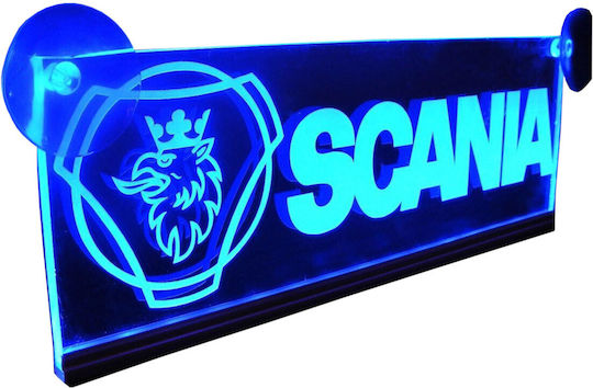 Decorative Laser Engraved Cabin Sign Blue Led 24v Scania 250mm90mm6mm Cable 15m Plug Lighter Socket