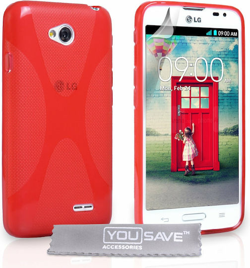 YouSave Accessories Back Cover Silicone Set with Glass Red (LG L70)