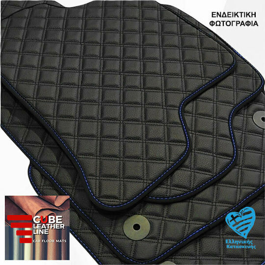 Daihatsu YRV 2001 Covorașe Auto Piele Sintetică Cube Negru și Albastru Cusături Set 4buc