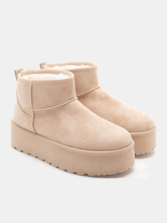 Luigi Women's Ankle Boots with Fur Beige