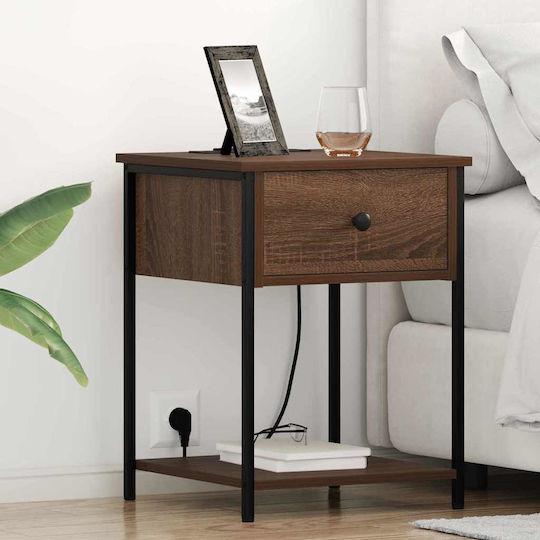 vidaXL Bedside Tables Metal with Glass Surface Brown Walnut 2 Pieces 42x41x56cm
