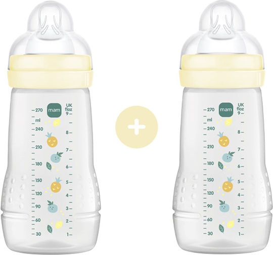 Mam Plastikflasche Easy Active Gegen Koliken mit Silikonsauger für 2+ Monate Yellow 270ml 2Stück
