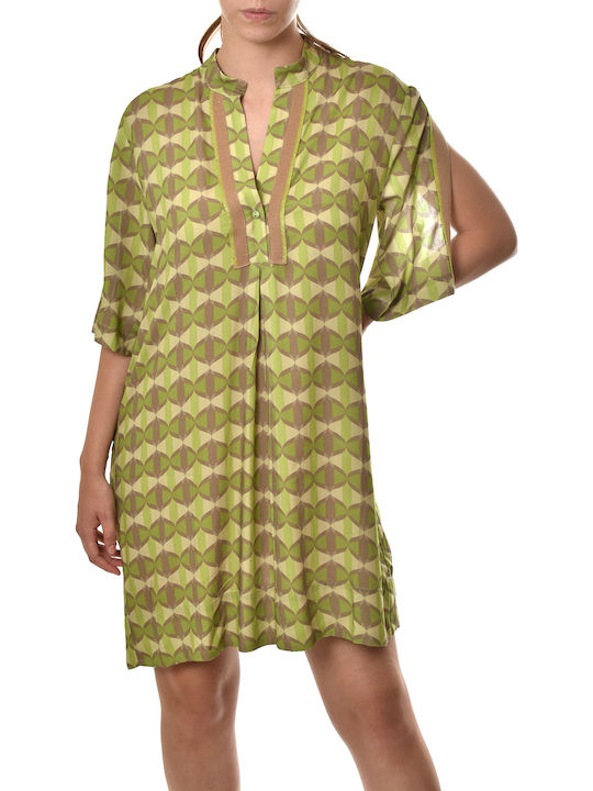 Summer Mini Knitted Dress Multicolored Green