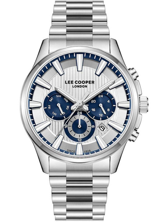 Lee Cooper Dual Time Men's Watch 43mm Battery with Silver Metal Bracelet