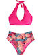 Set Bikini Ψηλόμεσο Floral Φούξια