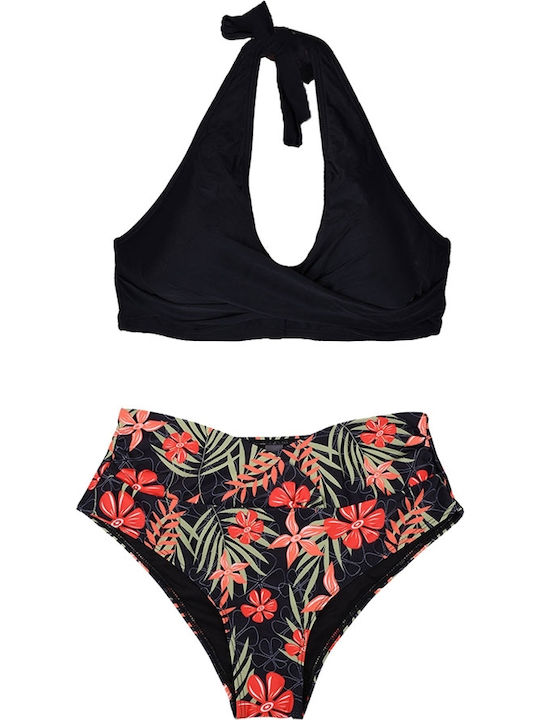 Modern Ocean Bikini Set High Waist Floral Black
