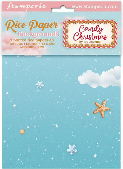 Set 8 Hârtie de Orez Decupaj Stamperia 10.5×14.8cm Candy Christmas