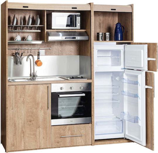 Silver Κσ190 Kitchenette with Left Sink Bowl 190x65x209cm Oak