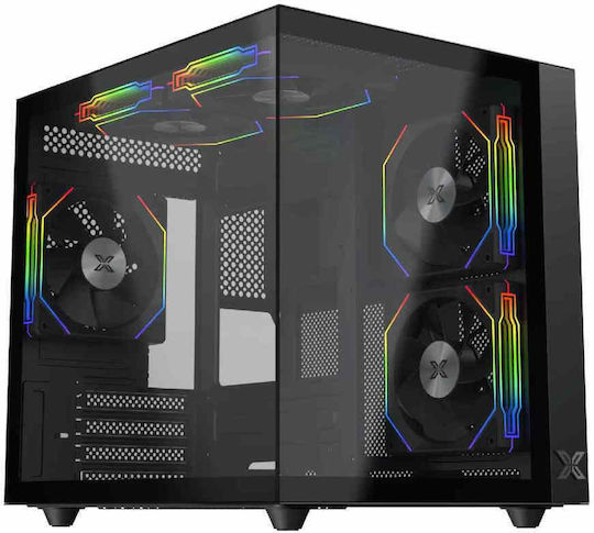 Xigmatek Aqua M Lite Gaming Mini-Turm Computergehäuse mit Seitenfenster und ARGB-Beleuchtung Schwarz